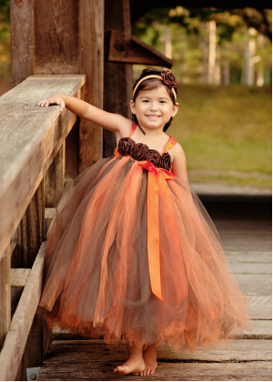 Orange Brown Fall Flower Girl Dress Baby Tutu Dress